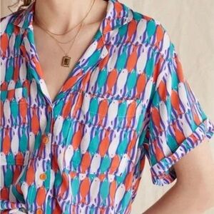 Anthropologie Maeve Fish Print Button-Up Shirt